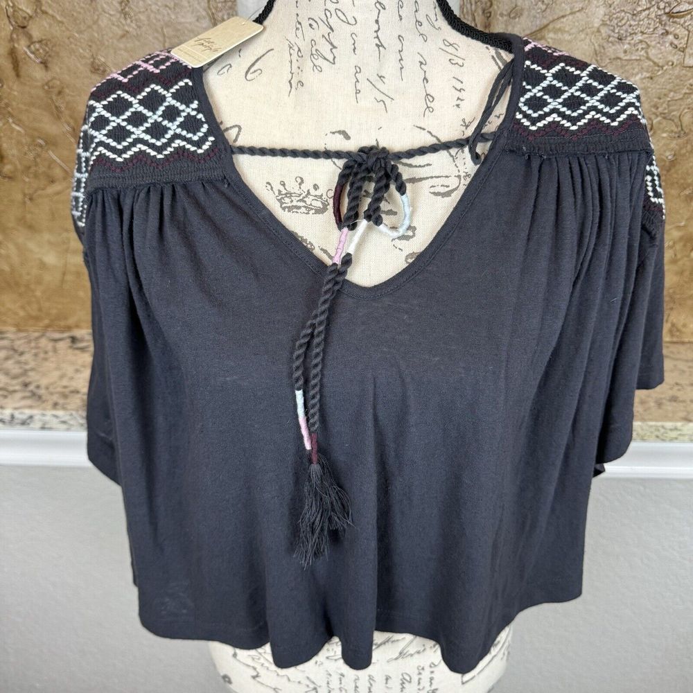 Free People Black Tunic with Embroidered Details